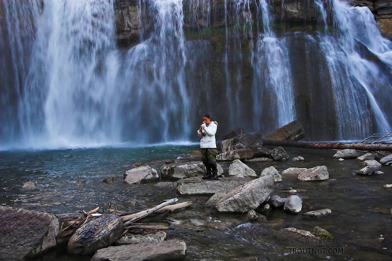 My girlfriend prepares to cast into a deep waterfall pool.

From Salmon Creek, Ludlowville Falls in New York