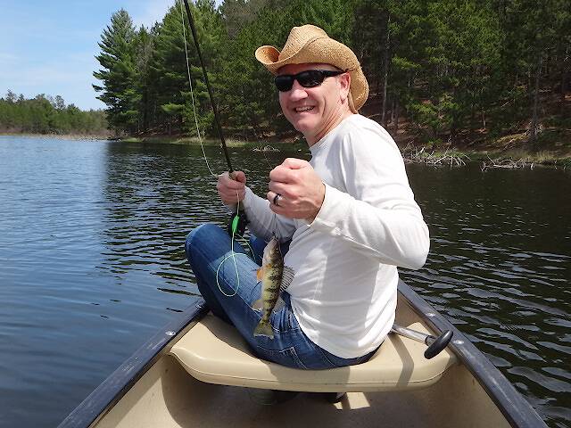Joe's first ever flyrod perch, and a keeper too