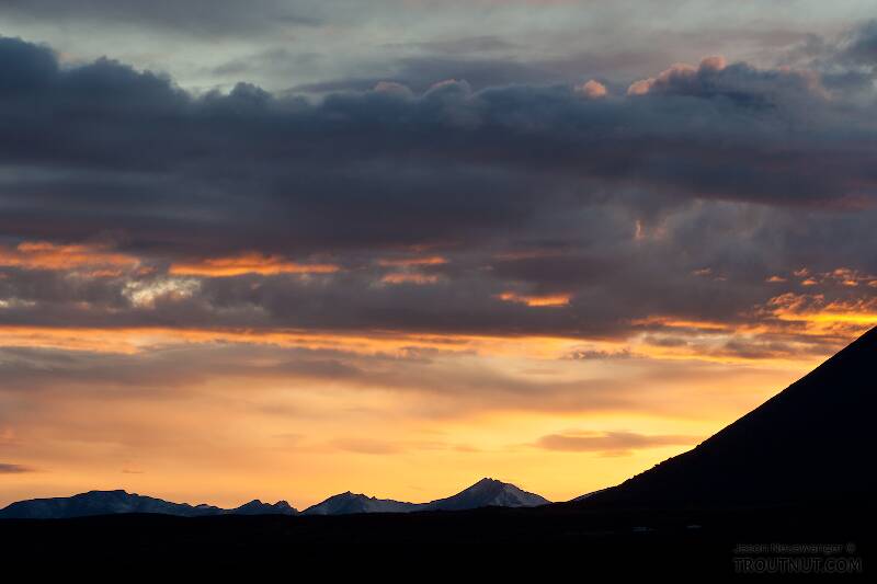 Mountain sunset. The near silhouette is the edge of the Clearwater Mountains, and the far peaks are the Talkeetnas.

From Denali Highway in Alaska
