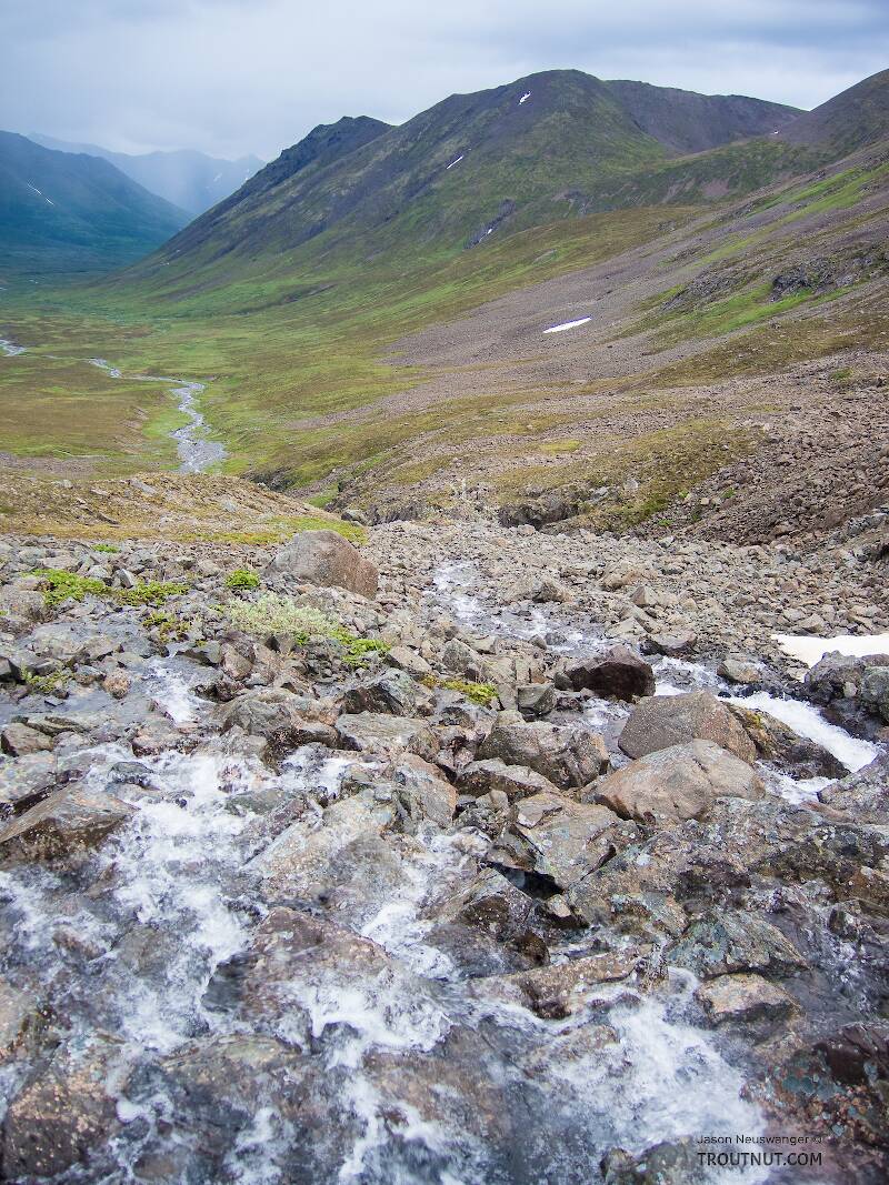 High rocks at the beginning of a little mountain stream

From the South Fork of Pass Creek in Alaska