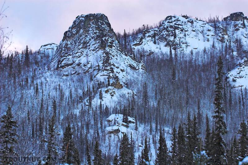 This rock formation overlooks a grayling stream on the central Alaskan road system.