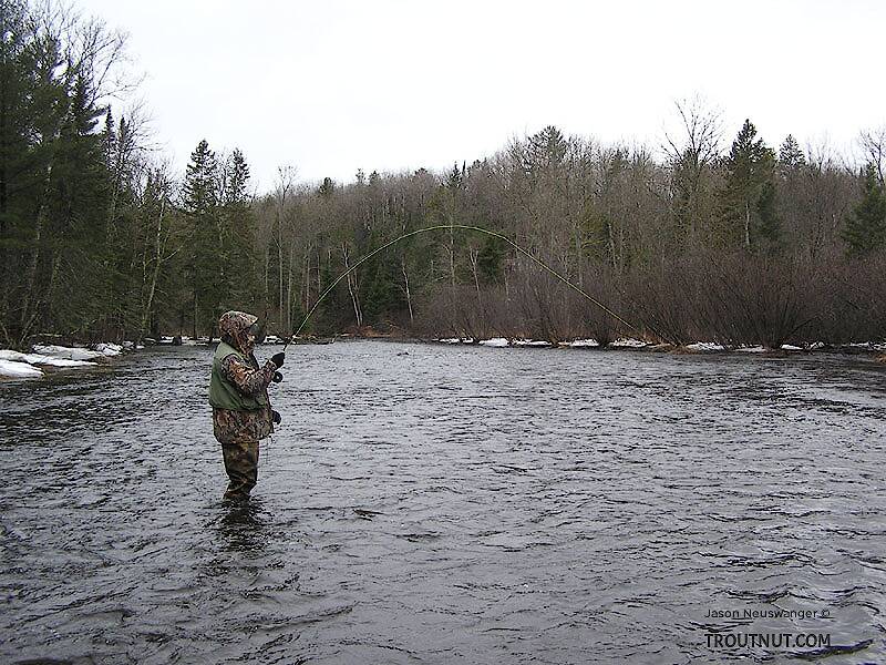 My dad plays the first brown trout he's ever caught on a fly.