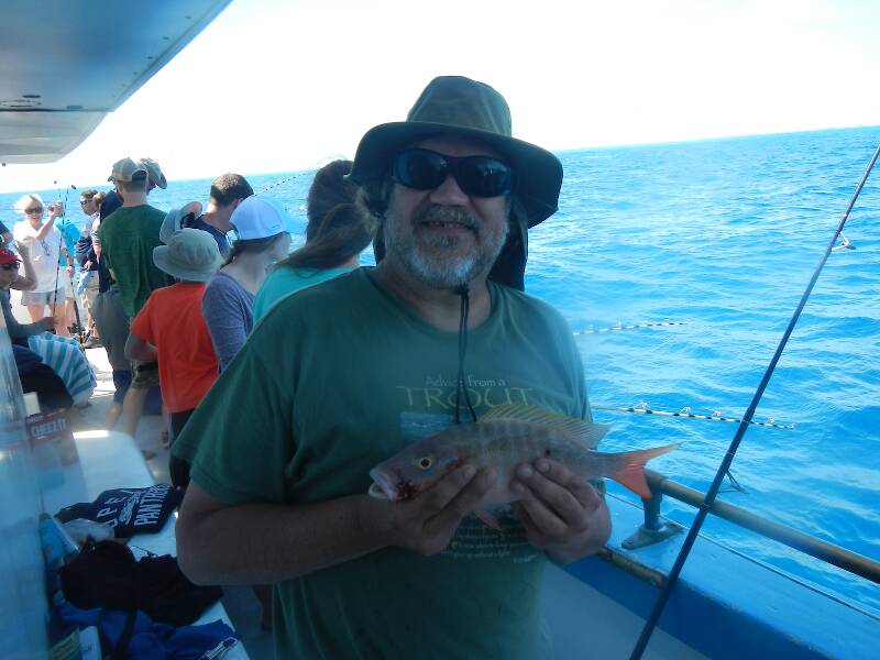 HA! Connected at last, with profuse congrats from the ladies! mutton snapper 14"-ish